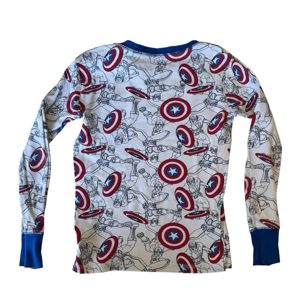 GAP MARVEL Captain America Long John Pajama Set Size 10 Kids Red White Blue